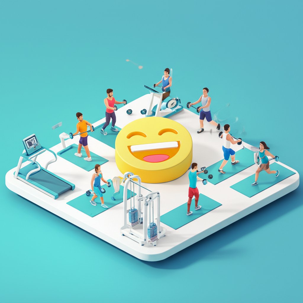 Laughter in the gym: boosts mood, relieves stress, and improves workouts.