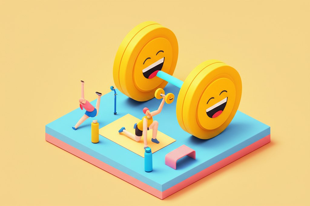 Happy person laughing during a workout, illustrating humor's benefits for exercise.