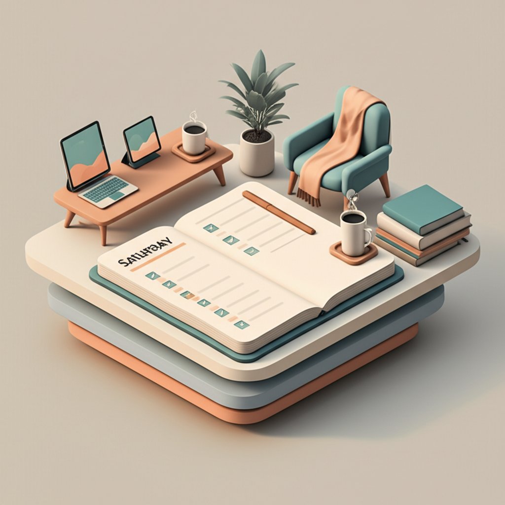 Crafting your optimal Saturday session: planner, coffee, and a cozy home setting.